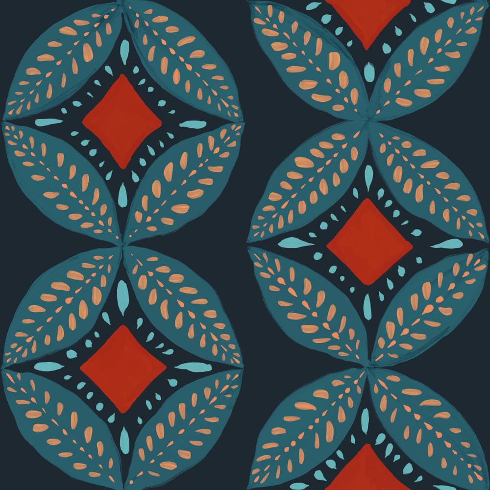 Dark Teal Botanical Pattern by VOLHA RAMANCHUK — canvas wall art