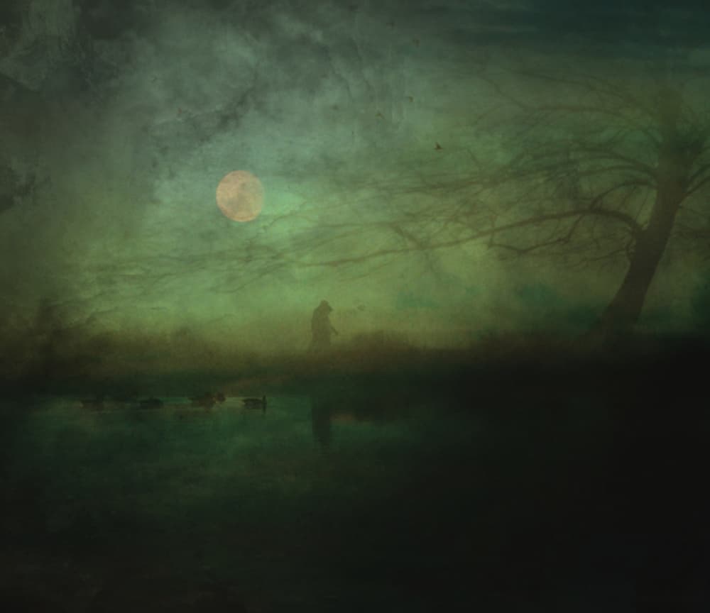 Lone Figure Moonlit Pond by Robert Fabrowski — canvas wall art
