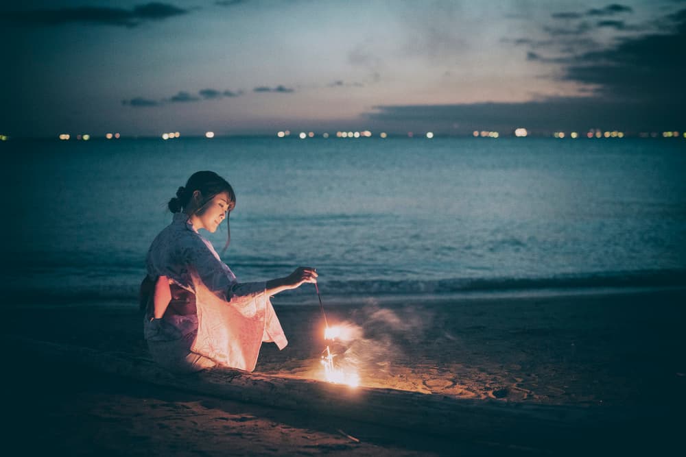 Serene Sparkler Beach Night by 7 Flavor C/P — canvas wall art