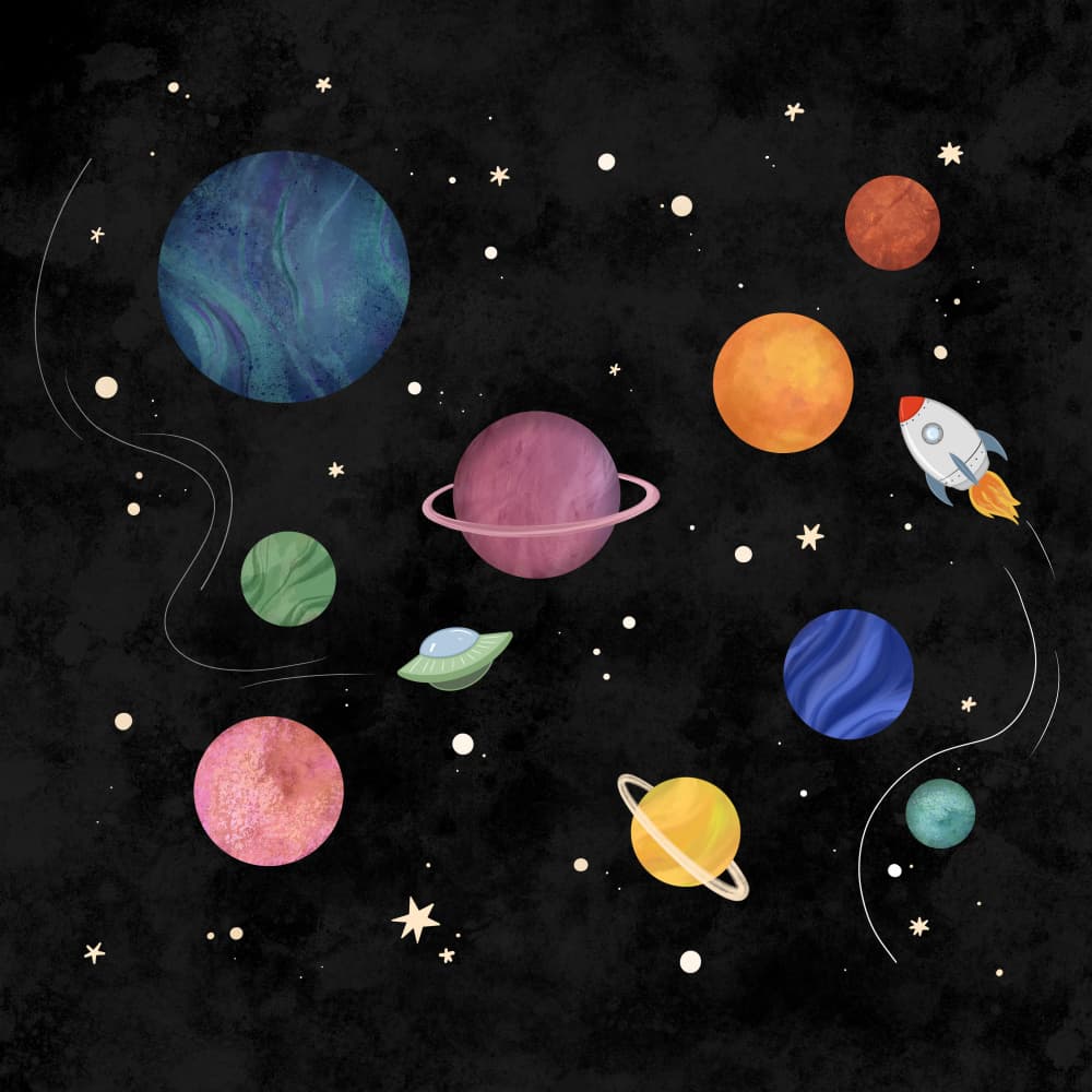 Whimsical Space Scene by EMELIEmaria — canvas wall art