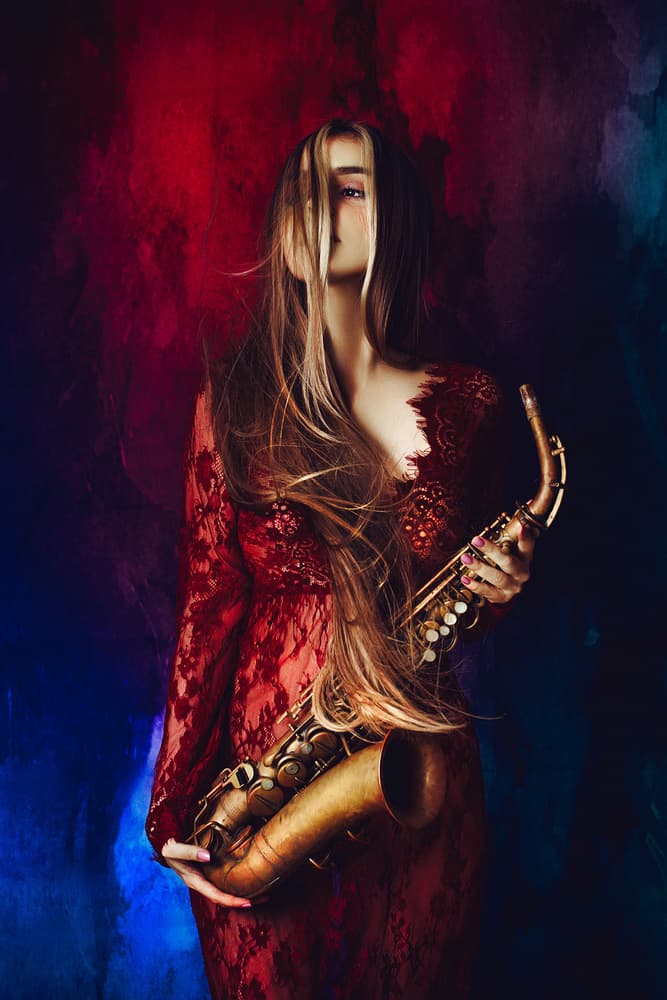 Mysterious Saxophone Muse by Ruslan Bolgov — canvas wall art