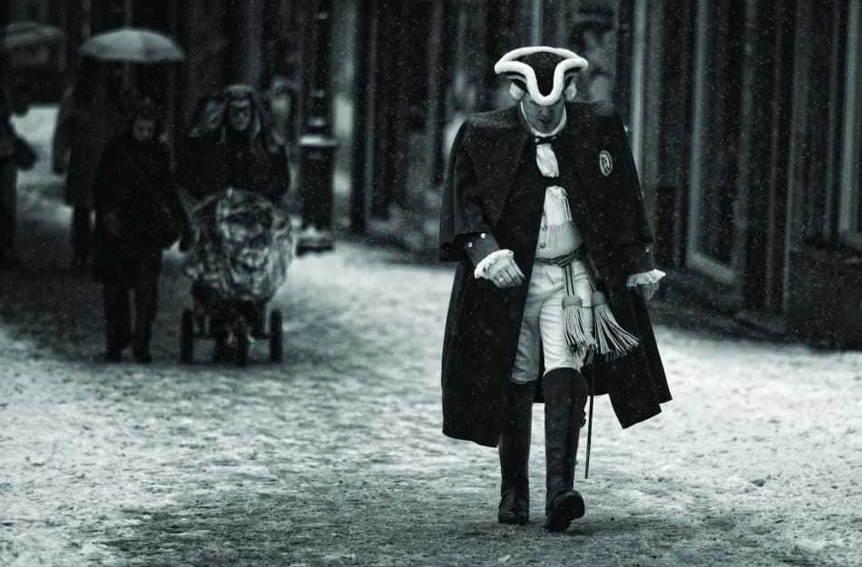 Colonial Man Winter Walk by Ricky Siegers — canvas wall art