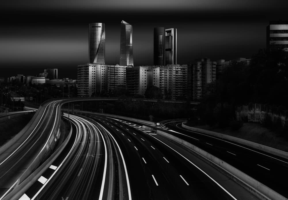 City Night Light Trails by Jorge Ruiz Dueso — canvas wall art