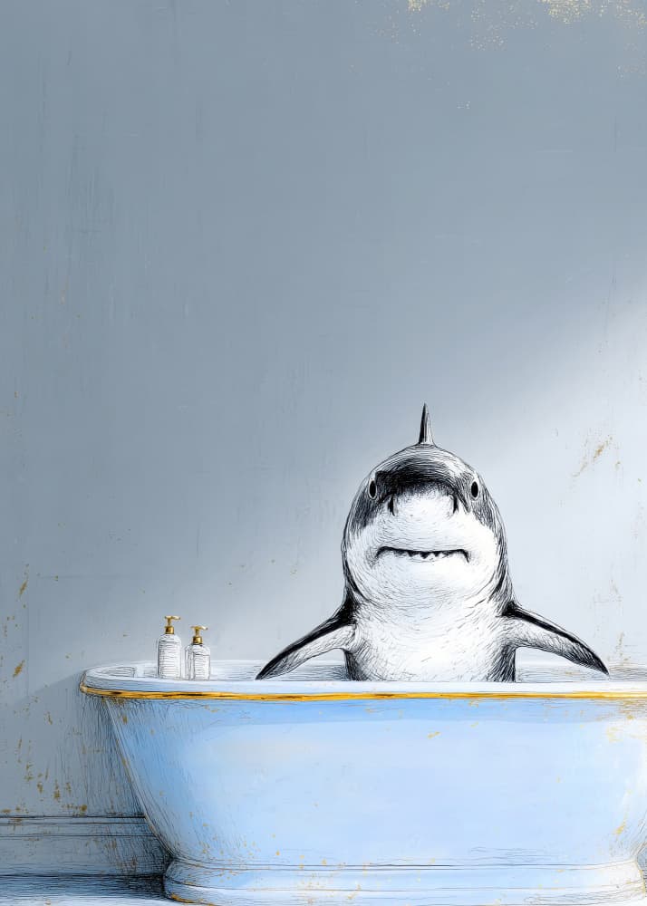 Whimsical Shark Bath by Justyna Jaszke — canvas wall art