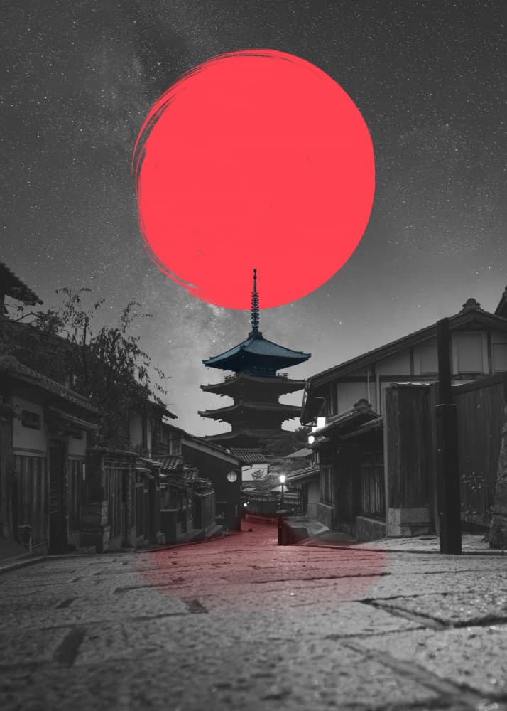 Iconic Pagoda Red Sun by Fadil Roze — canvas wall art