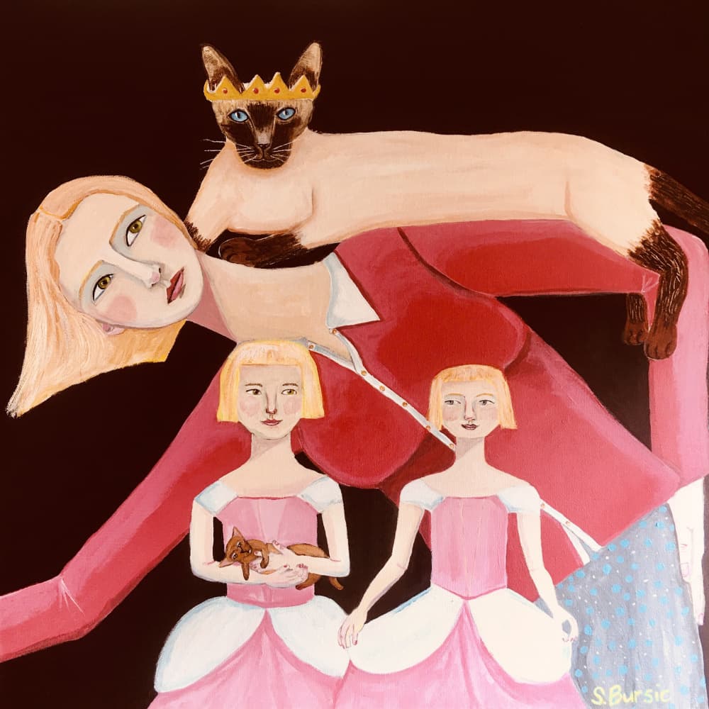 Royal Cat and Princesses by Sharyn Bursic — canvas wall art
