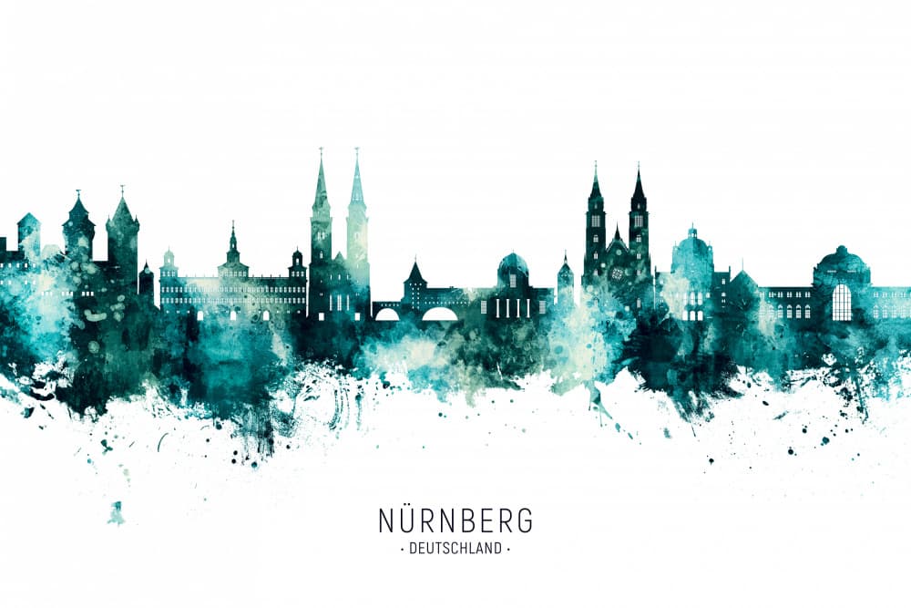 Nuremberg Watercolor Skyline by Michael Tompsett — canvas wall art