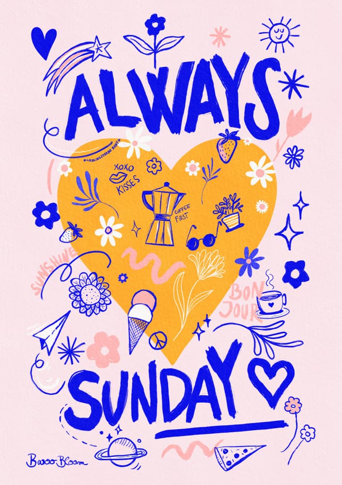 Always Sunday Doodles by Baroo Bloom — canvas wall art