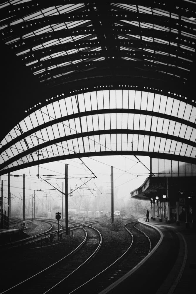 Misty Station Tracks by Selaru Ovidiu — canvas wall art