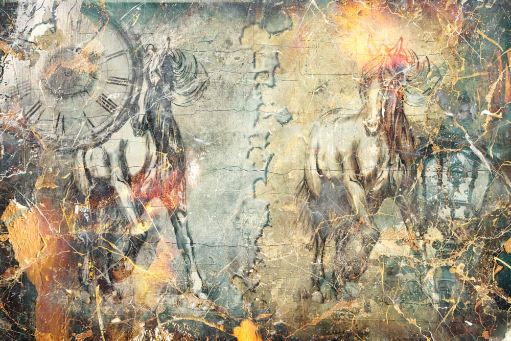Majestic Horses Vintage Clock by Rafal Kulik — canvas wall art