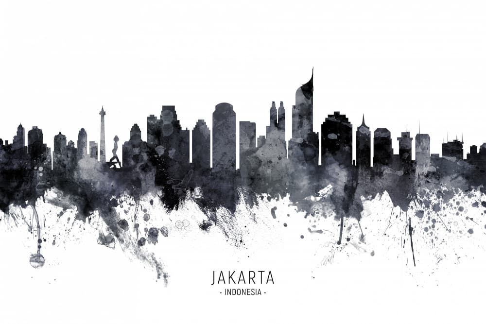 Jakarta Watercolor Skyline by Michael Tompsett — canvas wall art