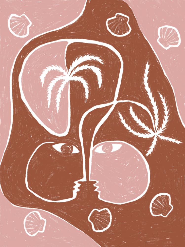 Tropical Couple Embrace by Shatha Al Dafai — canvas wall art