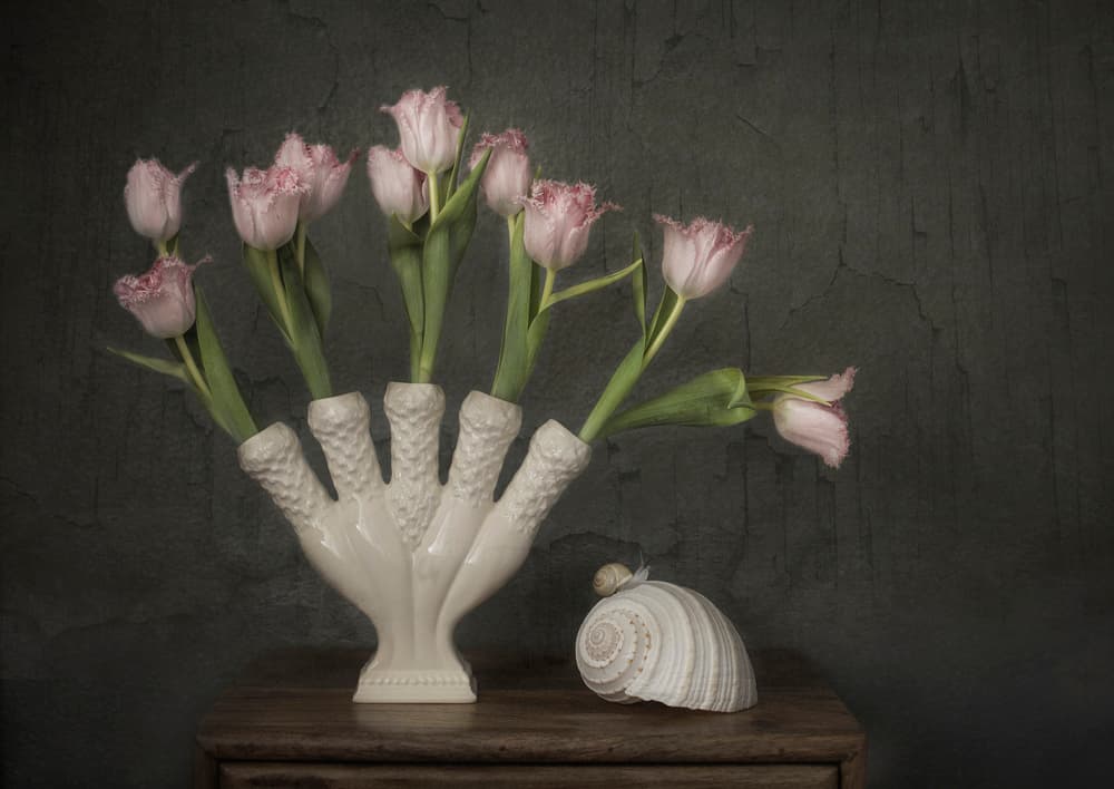 Pink Tulips Hand Vase by Alida van Zaane — canvas wall art