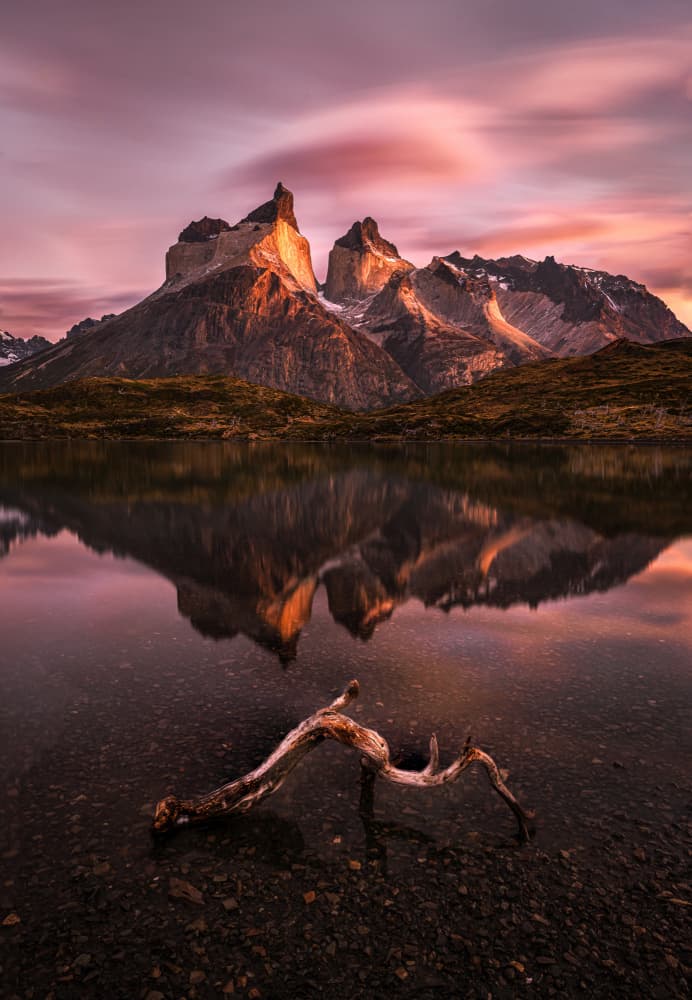 Pink Sky Mountain Reflection by Ling Jiang — canvas wall art