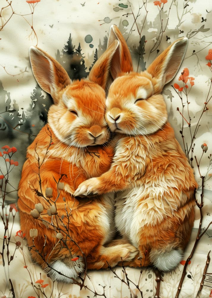 Cuddling Forest Bunnies by Justyna Jaszke — canvas wall art