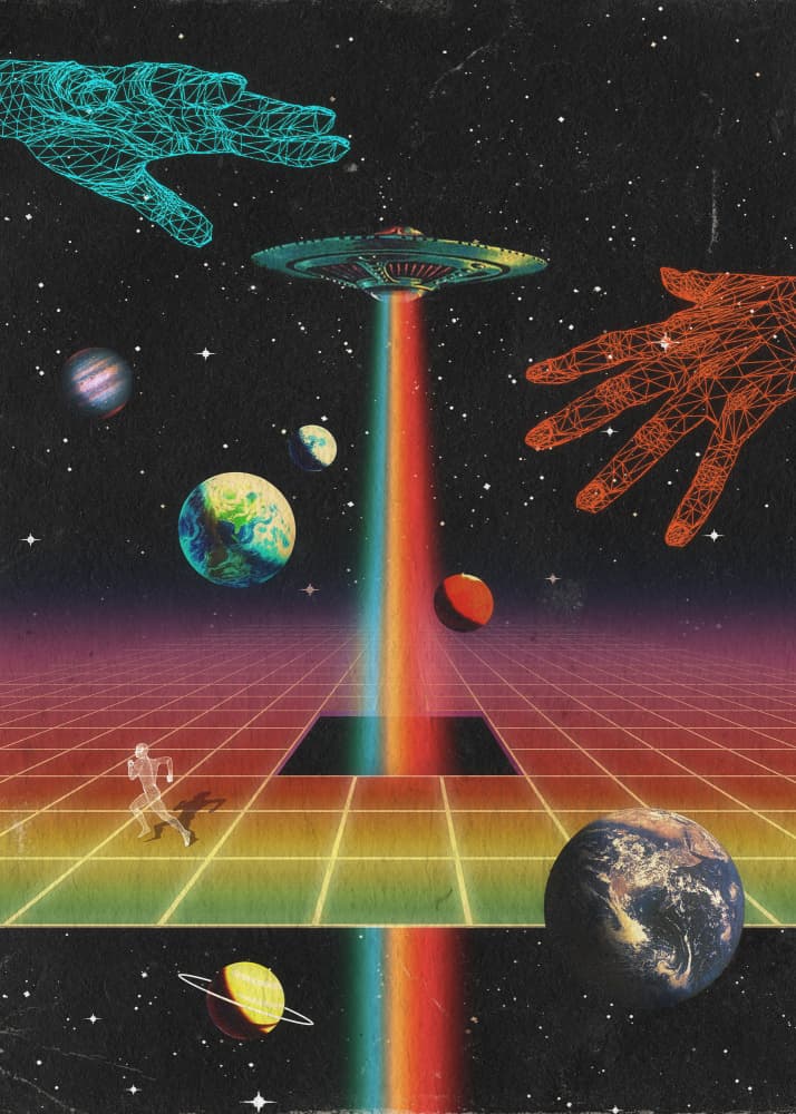 Retro Cosmic Connection by Nibera — canvas wall art