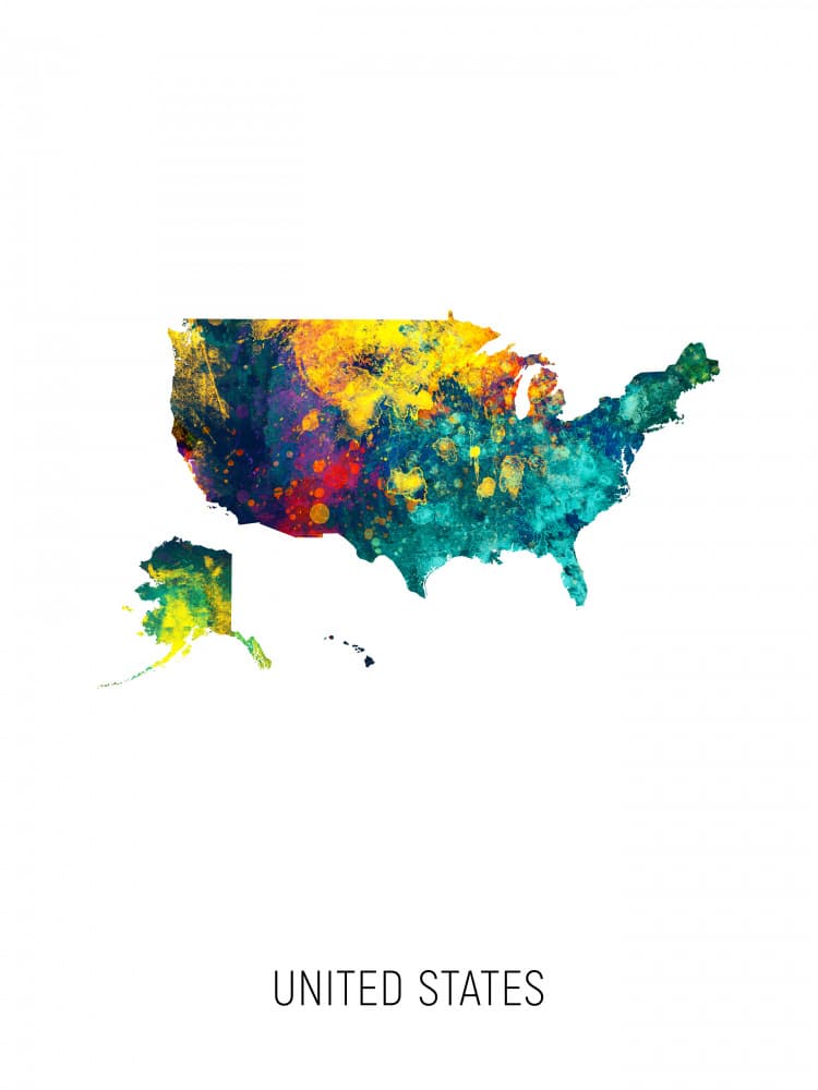 Vibrant United States Map by Michael Tompsett — canvas wall art