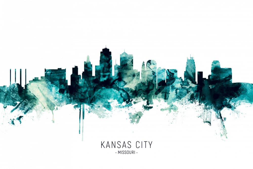 Kansas City Skyline Abstract by Michael Tompsett — canvas wall art