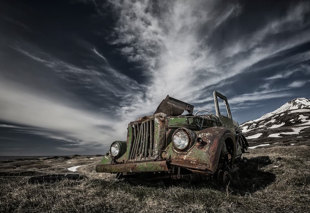 Abandoned Truck Mountain Sky by Bragi Ingibergsson - BRIN — canvas wall art