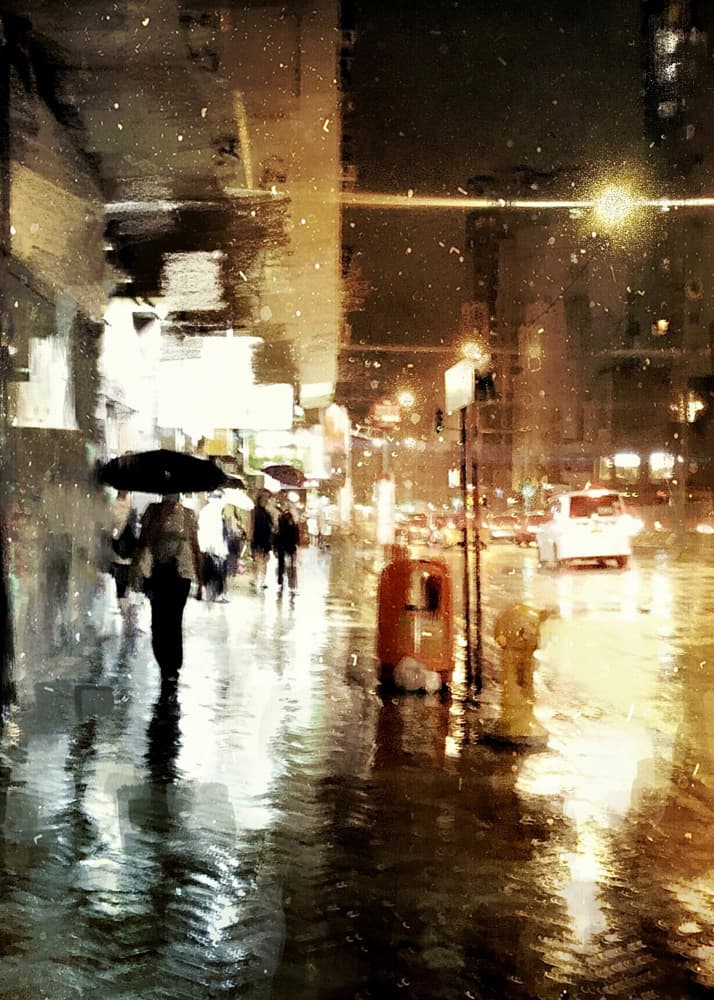Rainy City Night Reflections by Lammakmak — canvas wall art