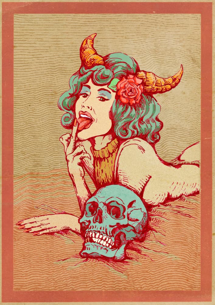 Horned Temptress And Skull by Olga Galeeva — canvas wall art
