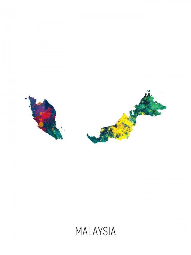 Vibrant Malaysia Map by Michael Tompsett — canvas wall art