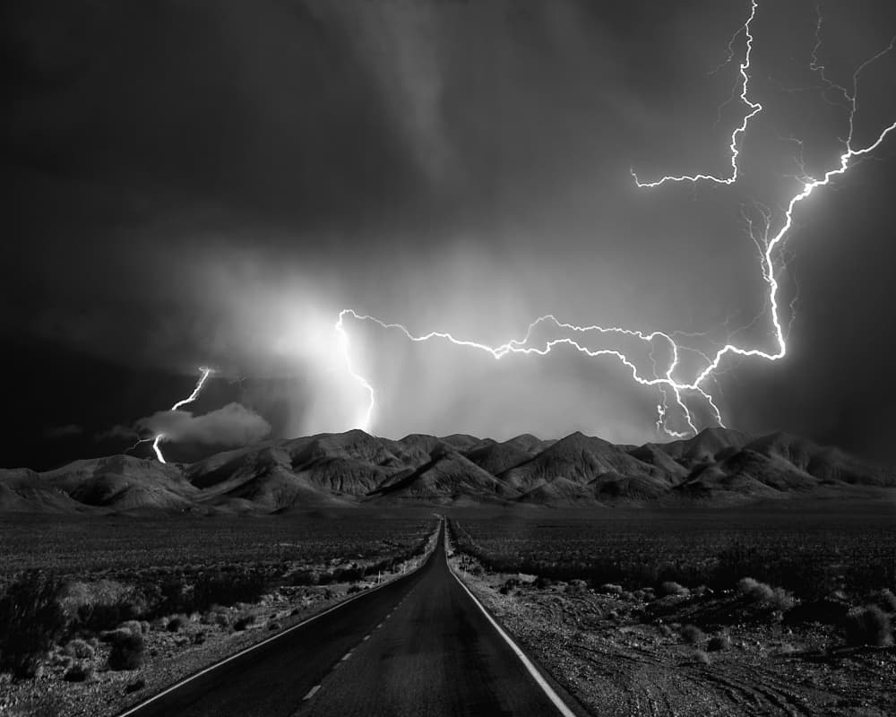 Desert Road Lightning Storm by Yvette Depaepe — canvas wall art