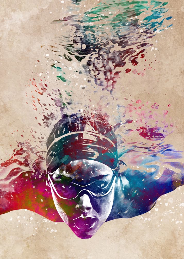 Vibrant Underwater Swimmer by Justyna Jaszke — canvas wall art