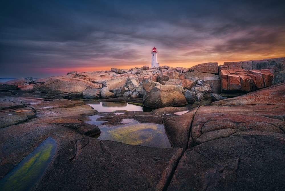 Coastal Lighthouse Sunset by Ben.C.L — canvas wall art