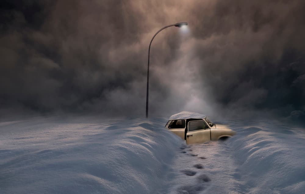 Lonely Car In Snow by David Senechal Photographie (polydactyle) — canvas wall art