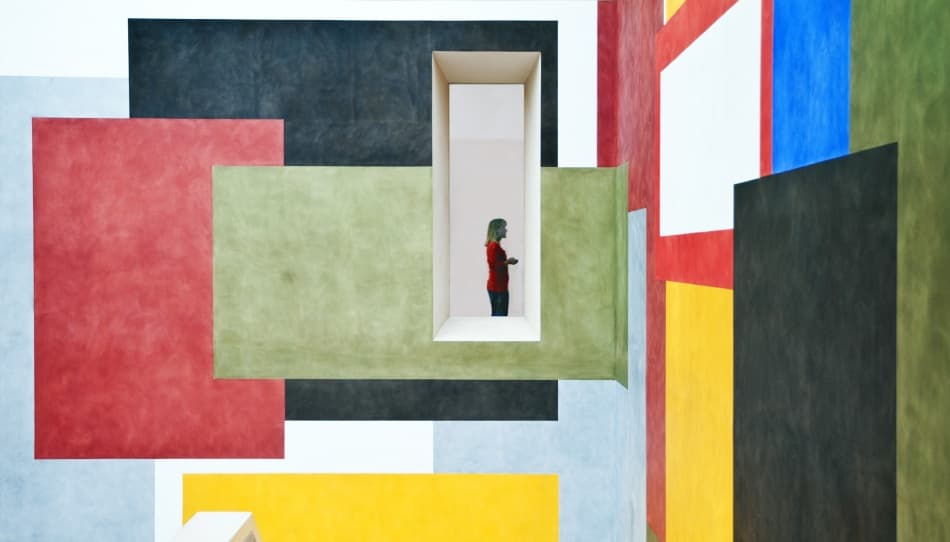 Woman in Vivid Geometry by Linda Wride — canvas wall art