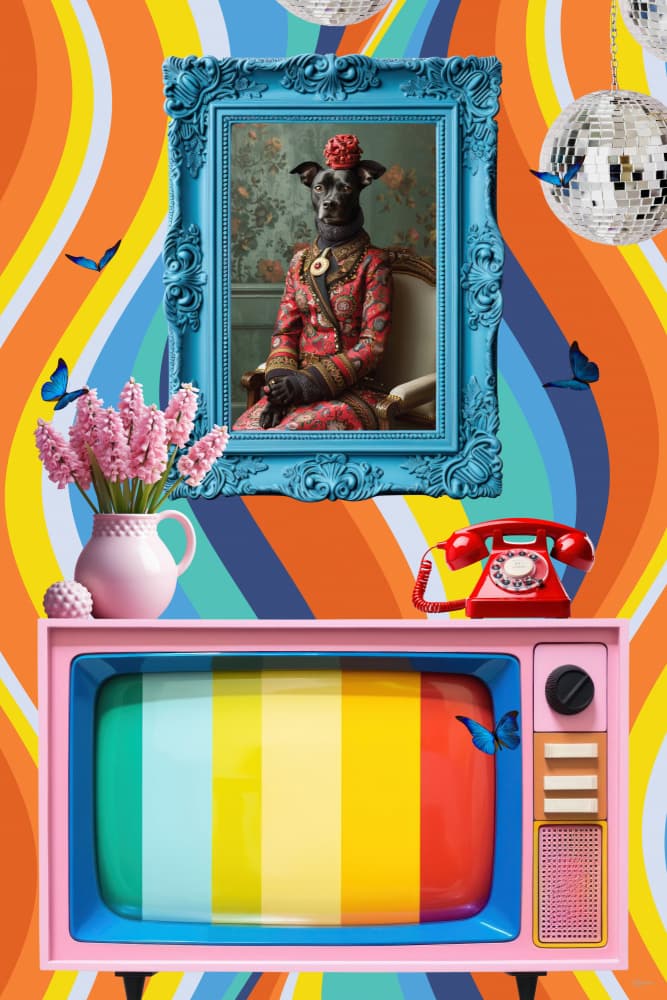 Vibrant Retro Dog Portrait by Sue Skellern — canvas wall art