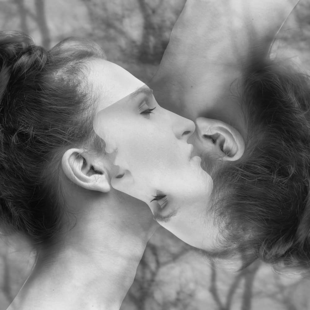 Kissing Couple Double Exposure by Roswitha Schleicher-Schwarz — canvas wall art
