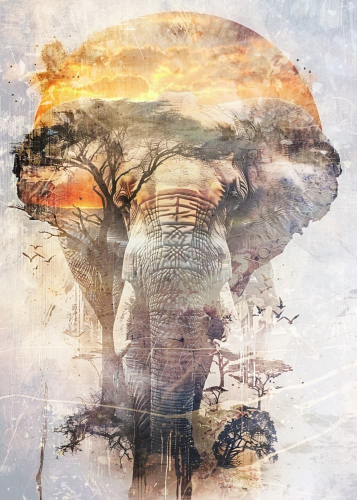 Majestic Elephant Sunset by Rafal Kulik — canvas wall art
