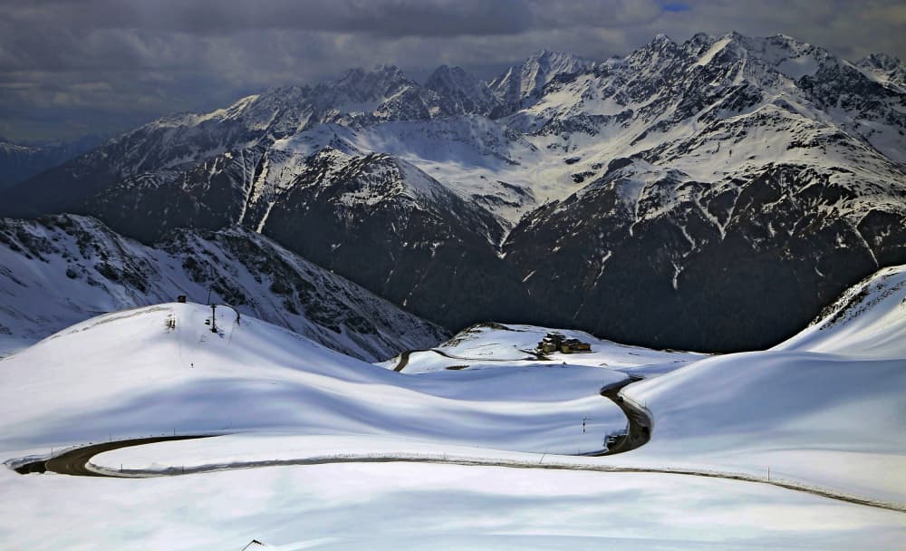 Winding Snowy Mountain Pass by Anna Kogan — canvas wall art