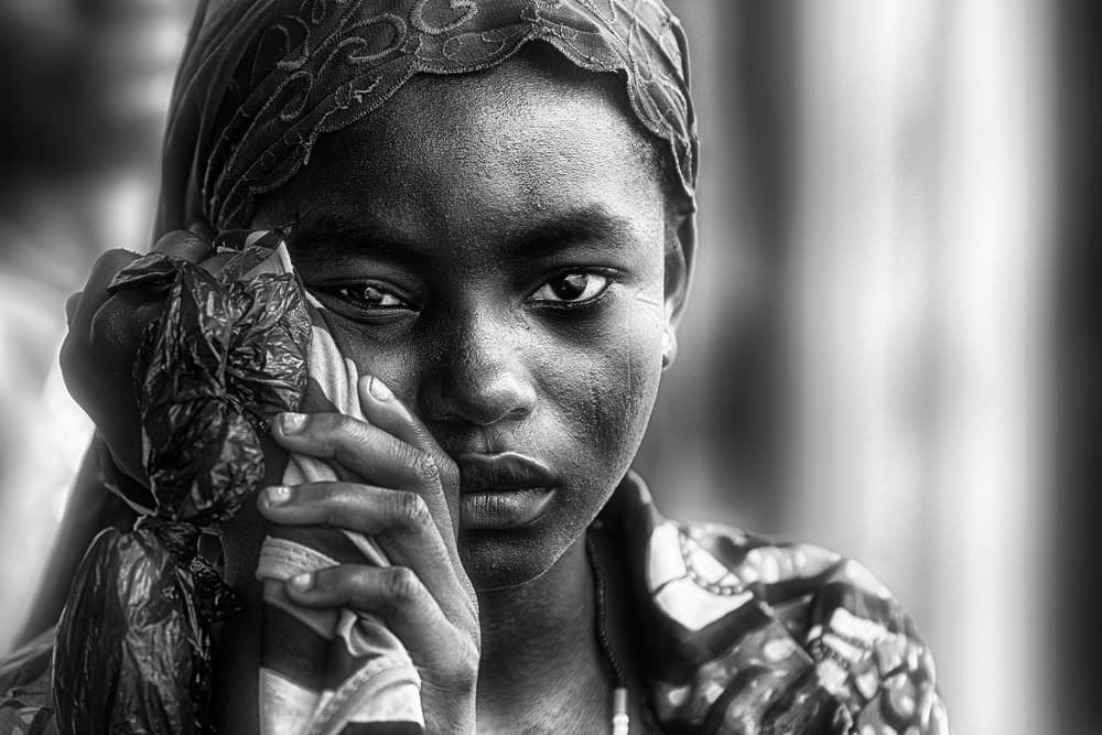 Black White Girl Portrait by Sergio Pandolfini — canvas wall art