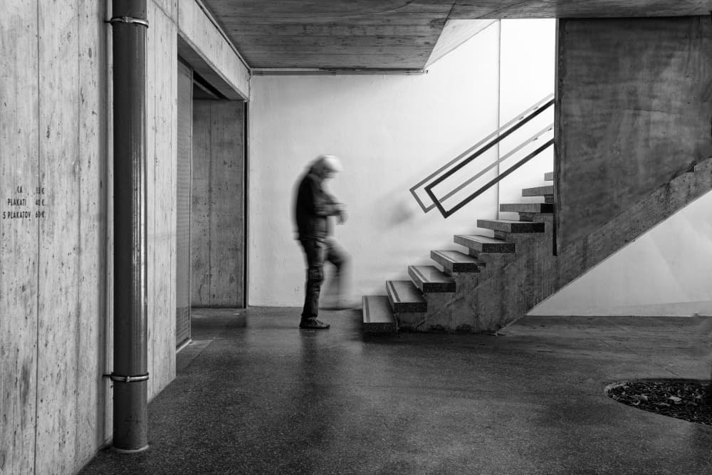 Blurred Figure Ascending Stairs by Jurij Bizjak — canvas wall art