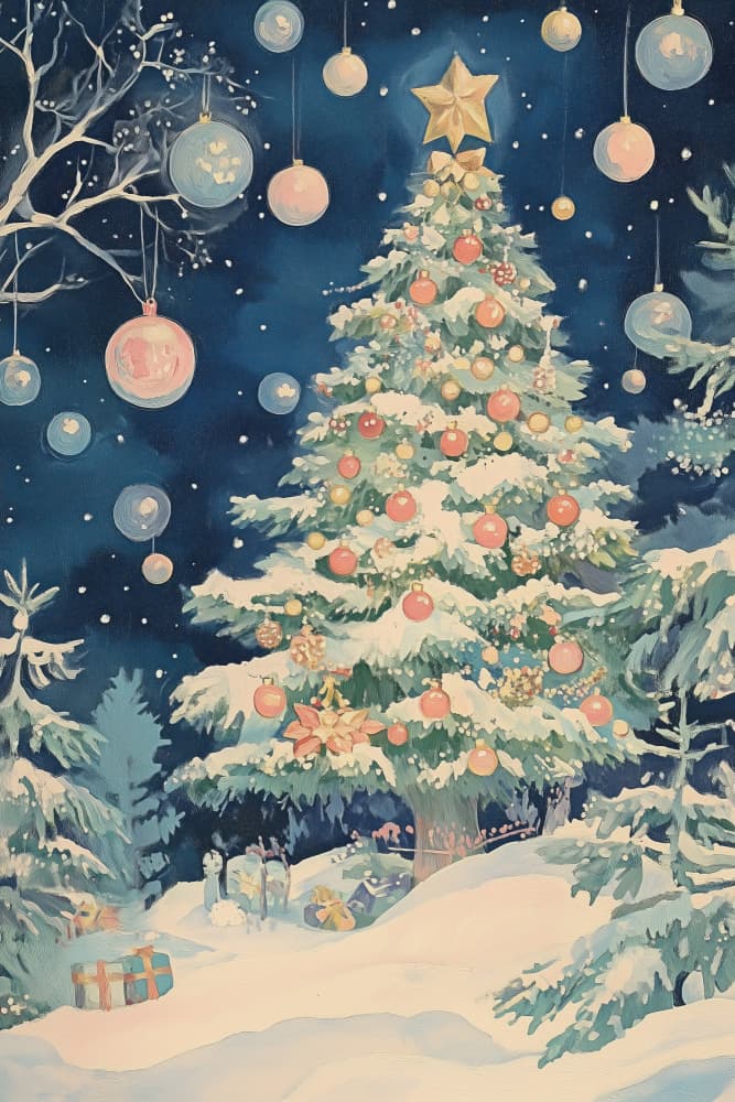Magical Christmas Tree Night by Melloi Art Prints — canvas wall art