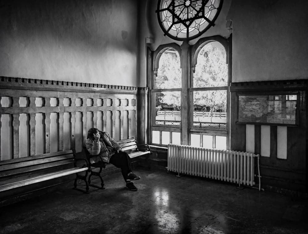 Pensive Man Waiting by Ömer Ates Kızıltug — canvas wall art