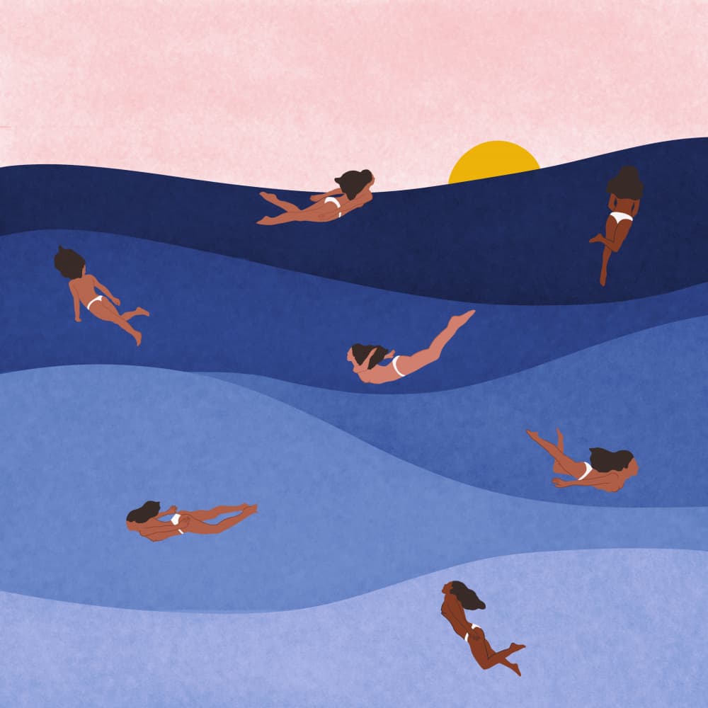 Calm Ocean Swimmers by Ceyda Alasar — canvas wall art