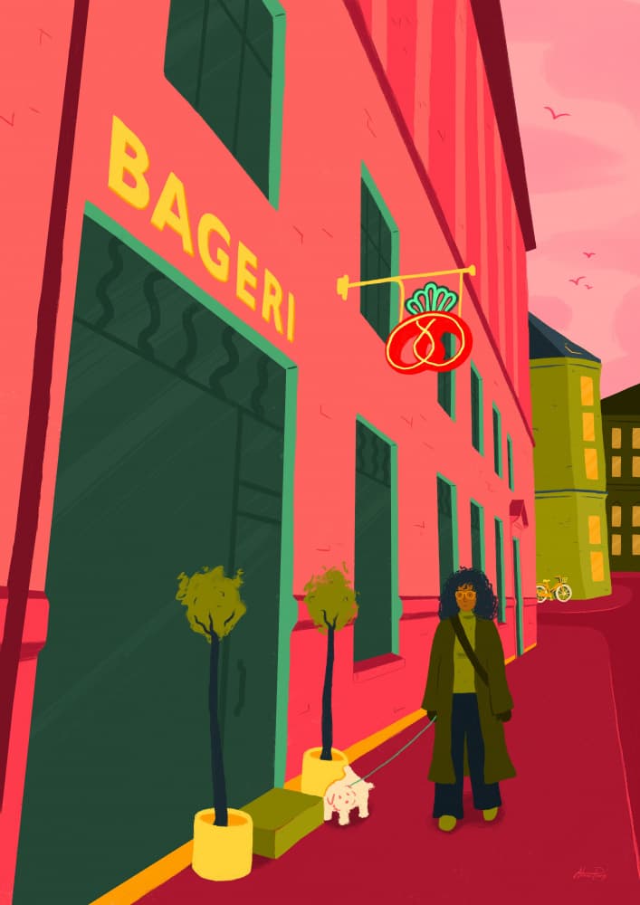 Urban Dog Walk Bakery by Nanna Paavig — canvas wall art