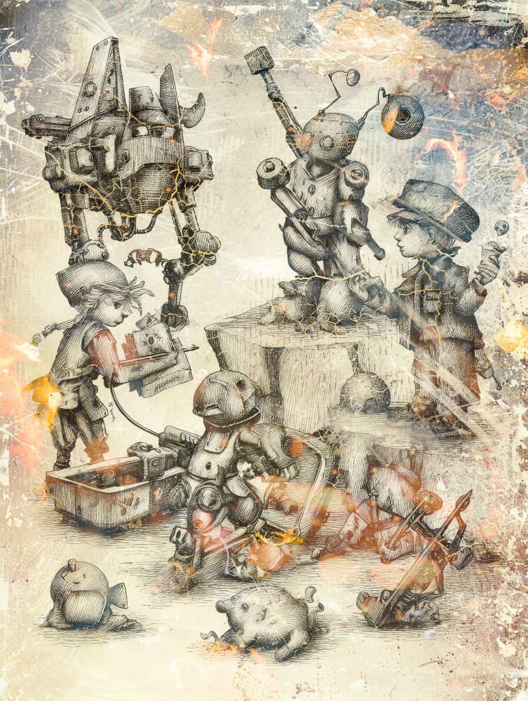 Steampunk Robot Builders by Rafal Kulik — canvas wall art