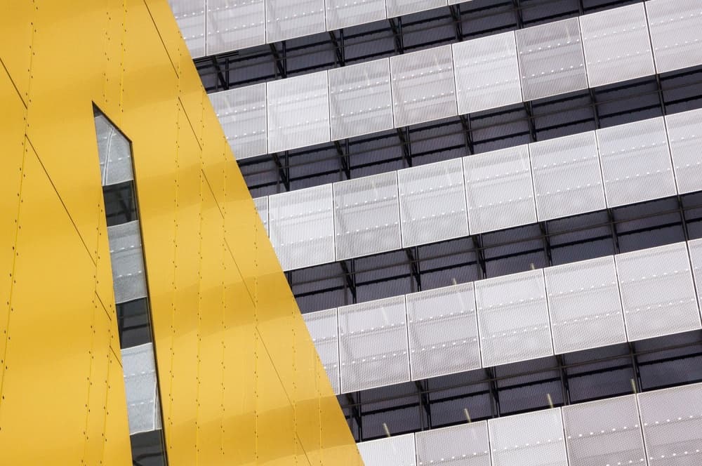 Yellow Geometric Facade by Jacqueline Hammer — canvas wall art