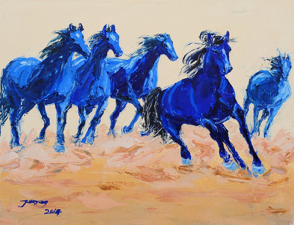 Galloping Blue Horses by Jukyong Park — canvas wall art