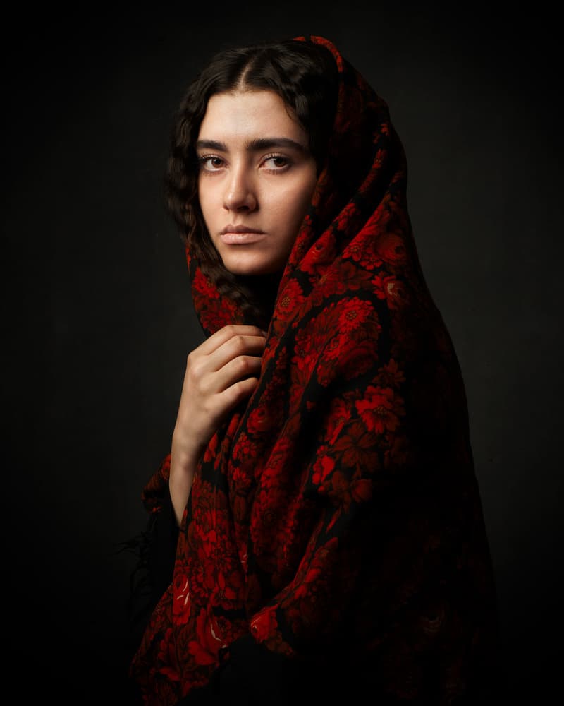 Woman in Red Shawl by Mehdi Mokhtari — canvas wall art