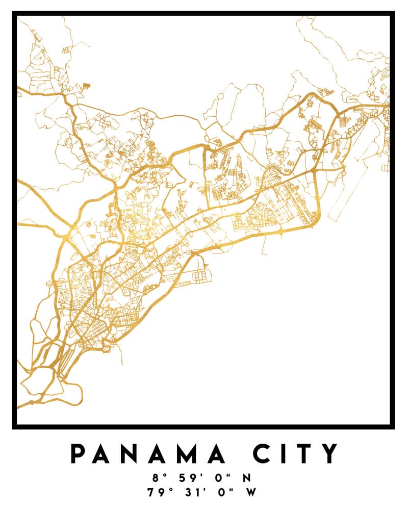 Golden Panama City Map by Emiliano Deificus — canvas wall art