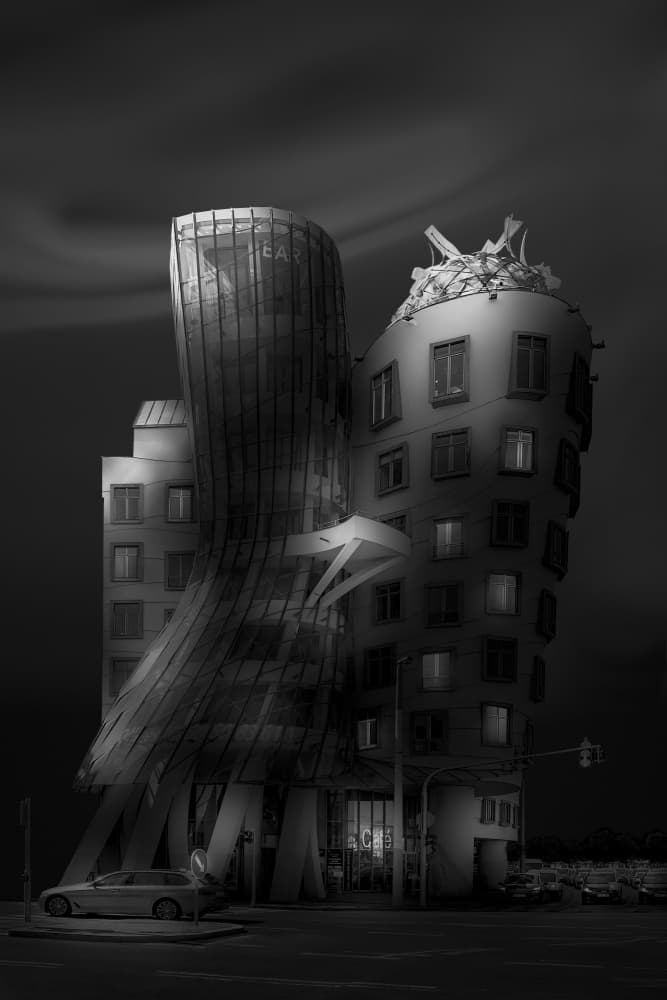 Dancing House Night by Sonya Liu — canvas wall art