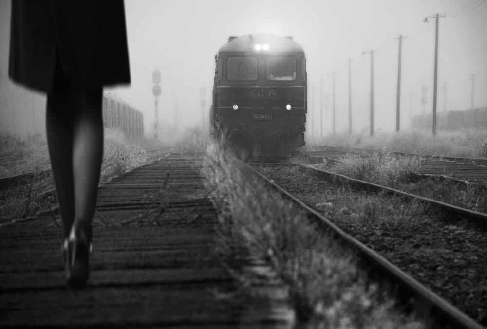 Woman On Foggy Tracks by Nicoleta Gabor — canvas wall art