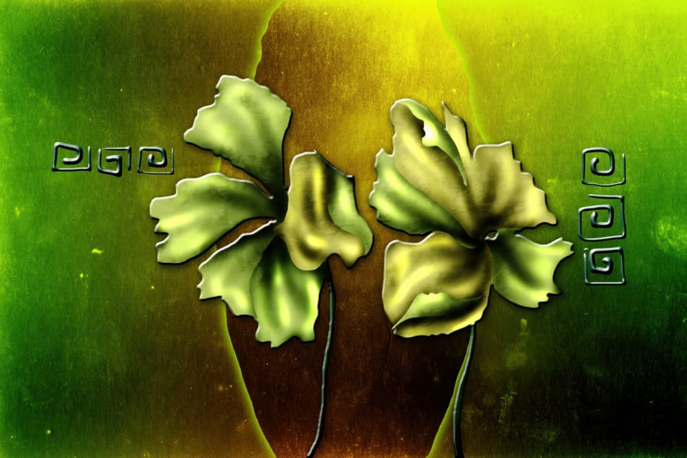 Abstract Green Gold Flowers by Rafal Kulik — canvas wall art