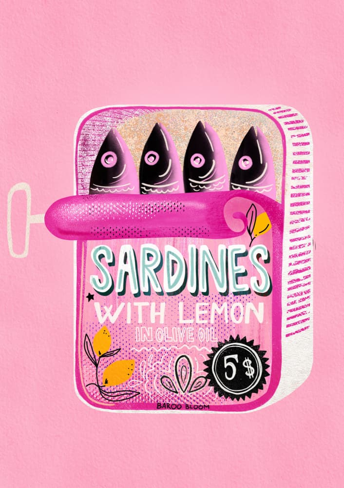 Pink Sardines With Lemon by Baroo Bloom — canvas wall art